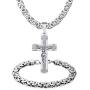 WESTMIAJW Mens Stainless Steel Silver Gold Jesus Cross Pendant Necklace Chain Bracelet Set Jewelry 45/50/55/60/65/70/75cm