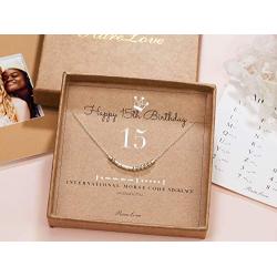15th Birthday Jewelry Gifts For Girls 15 Morse Code Necklace 925 Sterling Silver Two Tone Bead Daughter Granddaughter Niece 15 Year Old Gift