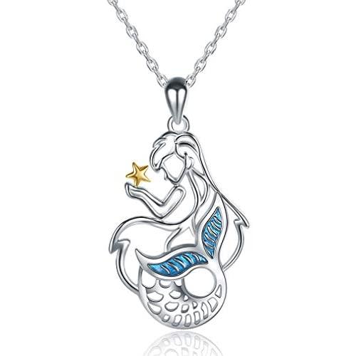Bolelis 925-Sterling-Silver Star Mermaid Necklace - Cute Animal Pendant for Litter Girl Daughter Women Wife Mothers Day Christmas Birthday Jewelry Gift