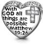 NINAQUEEN Religious Cross 925 Sterling Silver Charms with GOD All Things Are Possible Beads Charms for Pandöra Charm Bracelets Necklace Prayer Love Heart Shape Valentines Day Charms