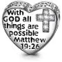 NINAQUEEN Religious Cross 925 Sterling Silver Charms with GOD All Things Are Possible Beads Charms for Pandöra Charm Bracelets Necklace Prayer Love Heart Shape Valentines Day Charms