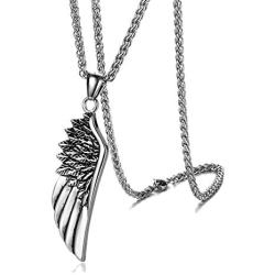 Heavstjer Punk Stainless Steel Feather Pendant Necklace,24inches Wheat Chain