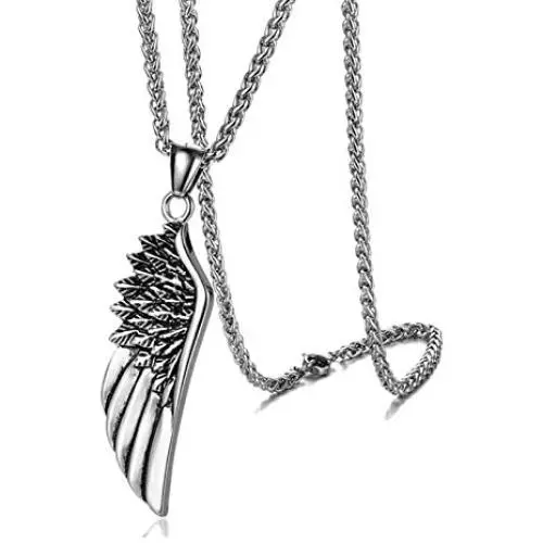 Heavstjer Punk Stainless Steel Feather Pendant Necklace,24inches Wheat Chain