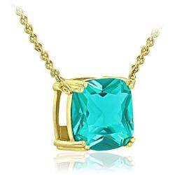 925 Sterling Silver 10mm/0.39'' Cushion Cut Solitaire Gemstone Pendant Necklace for Women, 18 inch