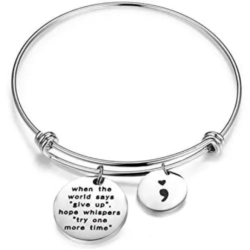 AKTAP Mental Health Awareness Bracelet Semicolon Inspirational Jewelry When The World Says Give Up Hope Whispers Try One More Time