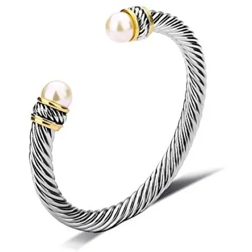 UNY Fashion Jewelry Brand Cable Wire Bangle Elegant Beautiful Imitation Pearl Valentine UNY Fashion Jewelry Brand Cable Wire Bangle Elegant Beautiful Imitation Pearl Valentine
