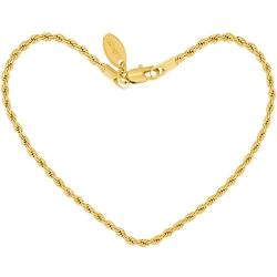 Lifetime Jewelry 2mm Rope Chain Bracelet 24k Real Gold Plated for Women and Men