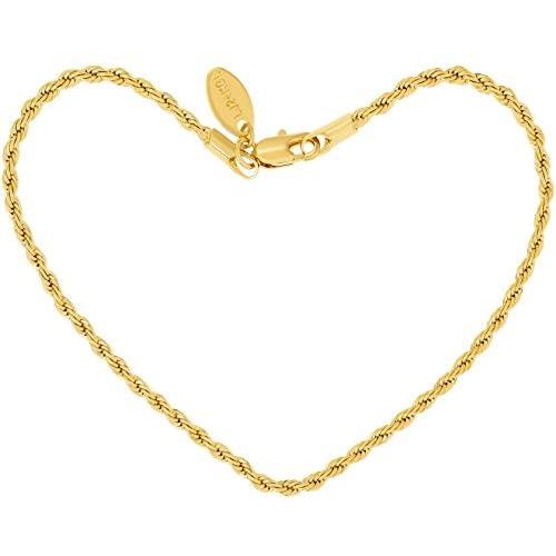Lifetime Jewelry 2mm Rope Chain Bracelet 24k Real Gold Plated for Women and Men