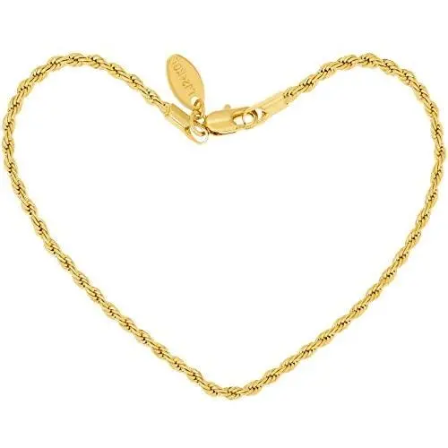 Lifetime Jewelry 2mm Rope Chain Bracelet 24k Real Gold Plated for Women and Men Lifetime Jewelry 2mm Rope Chain Bracelet 24k Real Gold Plated for Women and Men