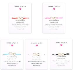 Thunaraz 5Pcs Friendship Bracelet Set with Message Card Make a Wish Adjustable Bracelet Star Heart Handmade Bracelet Simple Fashion Women Jewelry Gifts