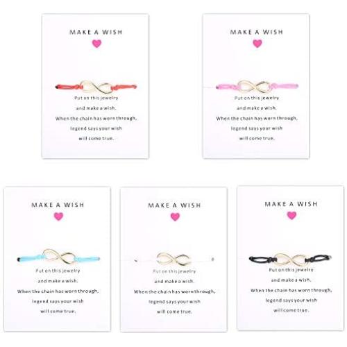 Thunaraz 5Pcs Friendship Bracelet Set with Message Card Make a Wish Adjustable Bracelet Star Heart Handmade Bracelet Simple Fashion Women Jewelry Gifts