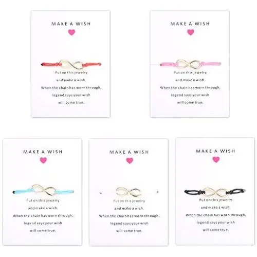 Thunaraz 5Pcs Friendship Bracelet Set with Message Card Make a Wish Adjustable Bracelet Star Heart Handmade Bracelet Simple Fashion Women Jewelry Gifts