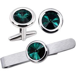 AMITER Mens Cufflinks/Tie Clip/Cufflinks and Tie Clip Set for Men with Swarovski Crystal for Skinny Tie Formal Business Wedding Tuxedo Shirts