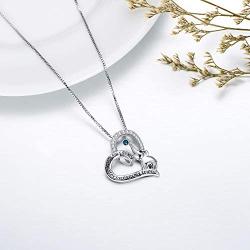 AOBOCO 925 Sterling Silver Elephant Mother Daughter Love Heart Pendant Necklace with Austrian Crystal