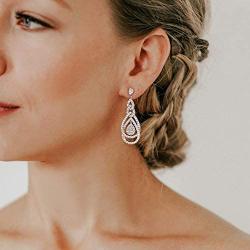 SWEETV Teardrop Bridal Earrings for Wedding, Brides, Bridesmaids, Pear Shaped Dangle Earrings for Women Prom, Rose Gold/Silver