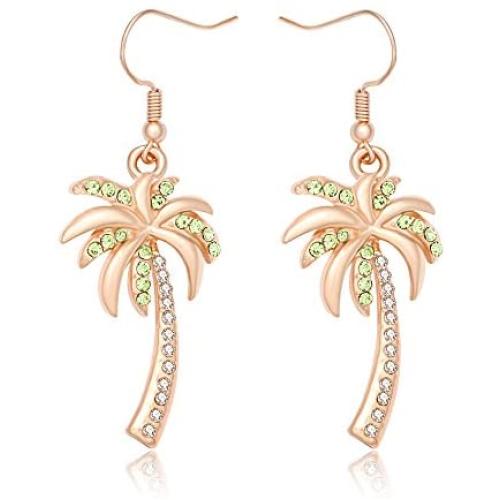 MANZHEN Crystal Beach Palm Tree Dangle Earrings Tropical Jewelry for Women