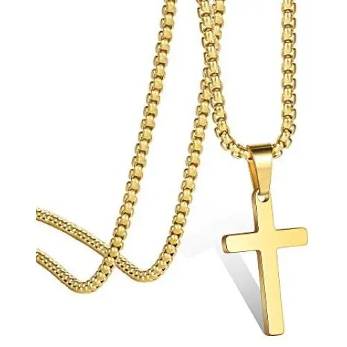 Ursteel Cross Necklace for Men, Stainless Steel Silver Black Gold Cross Pendant Necklace for Men, 16-24 Inches Box Chain Ursteel Cross Necklace for Men, Stainless Steel Silver Black Gold Cross Pendant Necklace for Men, 16-24 Inches Box Chain