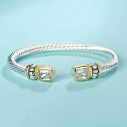 UNY Designer Inspired Jewelry 6x8 Radiant CZ Cable Wire Antique Bangle Elegant Beautiful