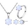 Uloveido Womens Created 8mm Round Fire Opal Necklace Stud Earrings Solitaire Rings Wedding October Birthstone Jewelry Set Gift Y436
