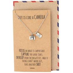 Quan Jewelry Cute Vintage Camera Miniature Jewelry for Women, Photography Gifts, Gifts for Best Friends, Teens, Kids, Selfie Lovers, Photographers, Comes with Inspirational Quote (Necklace)