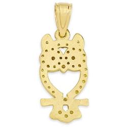 10k Real Solid Gold Owl Pendant Set with Cubic Zirconia Stones, Graduation Gift Charm for Knowledge and Good Luck