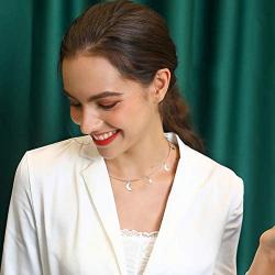 S925 Sterling Silver Celestial Jewelry Crescent Moon and Lucky Star Choker Necklace Disc Chain Statement Short Chain Necklace for Women Girls