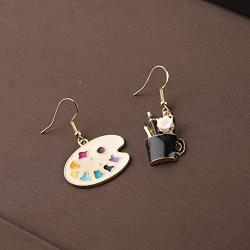 CENWA Colorful Artist Paint Palette and Paint Brush Pendant Drop Earrings Painter Artist Jewelry Gift for Art Teacher Art Student