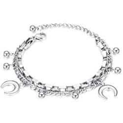 TIESLONG Jewelry Pendant Charm Dainty Bracelets for Women Fashion Personalized Gorgeous Stainless Steel Double Layered Chain Adjustable Size Cute Trendy Aesthetic Bracelet for Girls