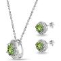 Sterling Silver Round Halo Necklace & Stud Earrings Set Made with Swarovski Crystals
