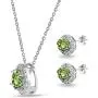 Sterling Silver Round Halo Necklace & Stud Earrings Set Made with Swarovski Crystals Sterling Silver Round Halo Necklace & Stud Earrings Set Made with Swarovski Crystals