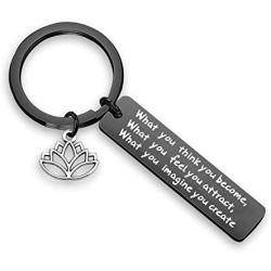 WUSUANED Buddhist Inspirational Quote Keychain What You Think You Become Buddha Jewelry Inspirational Gift