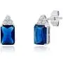 Sterling Silver Simulated Blue and White Sapphire Emerald Cut Pendant Necklace and Stud Earring Jewelry Set Sterling Silver Simulated Blue and White Sapphire Emerald Cut Pendant Necklace and Stud Earring Jewelry Set