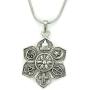 Coexist Necklace, 18'' Chain, 6 Petaled Flower Multi Religion Tolerance Peace Charm, Antiqued Silver Zinc Alloy 1” Pendant on 18” Stainless Snake Chain