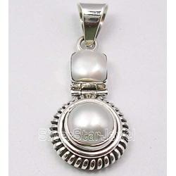 SilverStarJewel 925 Pure Sterling Silver Pearl Antique Style Necklace Pendant 1.4''