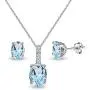 Sterling Silver Genuine, Created or Simulated Gem & White Topaz Oval Crown Necklace & Stud Earrings Set