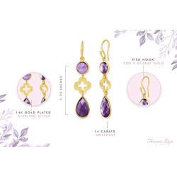 Femme Luxe Danielle Drop Earrings For Women - 14k Gold Dipped 925 Sterling Silver and Natural Amethyst Gemstone Earrings | Hypoallergenic | Handmade Design