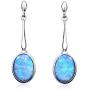 Paul Wright Created Opal Dangle Earrings in 925 Sterling Silver, 10x8mm Oval, Vibrant Blue Color, on Posts