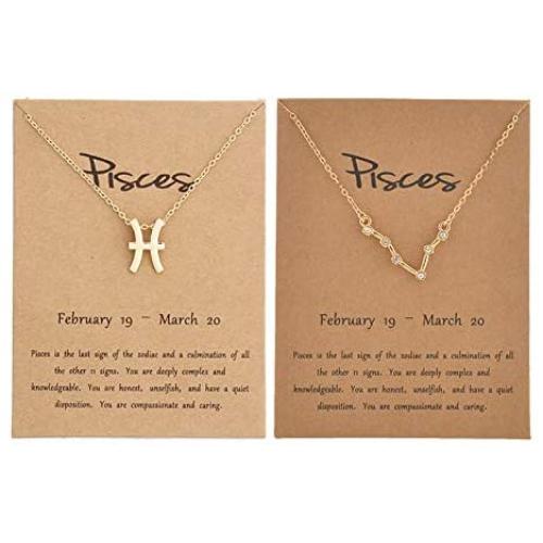 2Pcs Zodiac Necklace for Women 12 Constellation Necklace Zodiac Sign Horoscope Necklaces Zodiac Jewelry Gift
