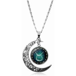 JczR.Y Hollow Crescent Constellation Necklace Pendant Time Gemstone Luminous Glow Long Sweater Chain Necklace Jewelry Fashion