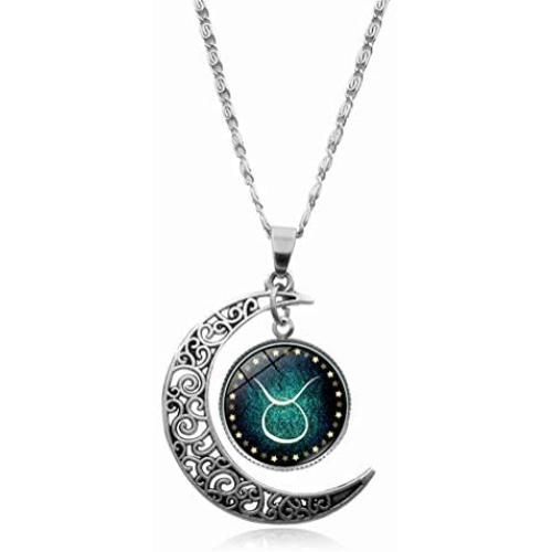 JczR.Y Hollow Crescent Constellation Necklace Pendant Time Gemstone Luminous Glow Long Sweater Chain Necklace Jewelry Fashion