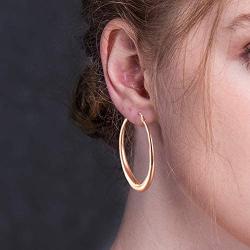 Hoop Earrings, 18K Gold Plated Rounded Hoops Earrings for Women Jewelry 1.4''