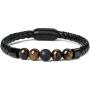 Ckysee 7 Chakra Lava Rock Bracelet Healing Balancing Genuine Leather Bracelets with Magnetic Clasp Tiger Eye Agate Howlite for Men