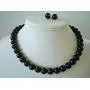 Large Faux Pearl Necklace and earring set (Black) By Millennium Design