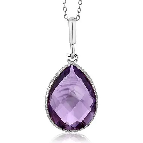 Gem Stone King 925 Sterling Silver Amethyst Pendant Necklace 6.50 Ct Pear Shape Gemstone Birthstone For Women with 18 Inch Silver Chain Gem Stone King 925 Sterling Silver Amethyst Pendant Necklace 6.50 Ct Pear Shape Gemstone Birthstone For Women with 18 Inch Silver Chain