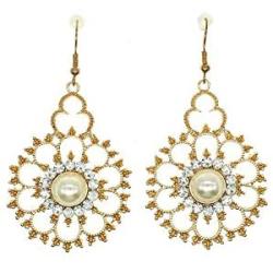 Geometric Flower Dangle Earrings Disc Pearl Crystal Statement Drop Earrings Trendy Personality Simple Earring Party Shining Gift for Women Girls Elegant Jewelry