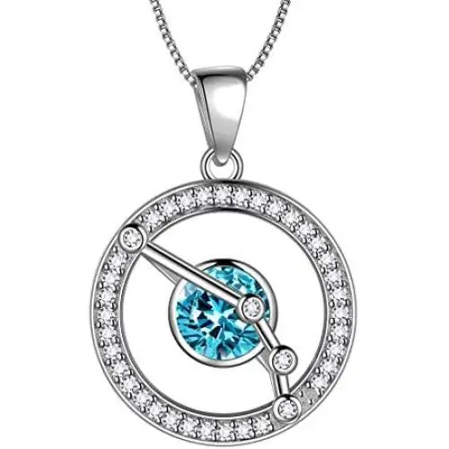 Aurora Tears Zodiac Constellation Necklaces Women 925 Sterling Silver Crystal Birthstone Pendant Cubic Zirconia Birth Jewelry Charm Dating Jewelry