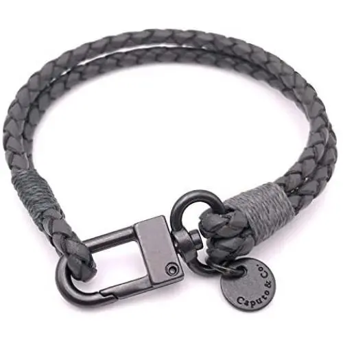 Mens Craftman Braided Leather Bracelet Handcrafted in USA - Dark Gray Mens Craftman Braided Leather Bracelet Handcrafted in USA - Dark Gray