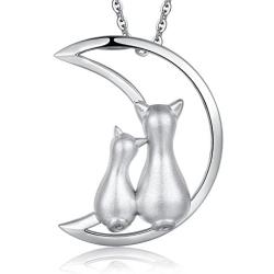 ZowBinBin Cat Necklace - Naughty Cute Lucky Cat Pendant Necklace, 18K White Gold Plated Sterling Silver Cat Pendant for Women, Fashion Cat jewelry Necklace Great Gifts for Lover, Family