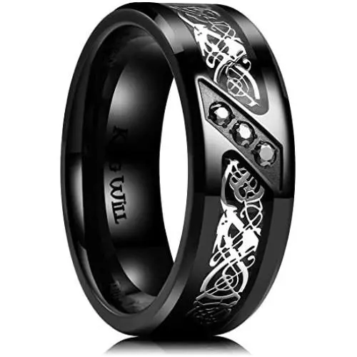 King Will GEM 8mm Black Fiber Paper with Zircon inlay Titanium Ring Comfort Fit Wedding Band King Will GEM 8mm Black Fiber Paper with Zircon inlay Titanium Ring Comfort Fit Wedding Band