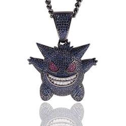 Starryinter Hip Hop Bubble Bling Iced-Out Blue Or Purple Gengar Pendant Necklace 24-inch Rope Chain